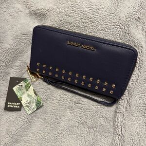 Badgley Mischka In Dark Blue Studded Finish Wristlet/Wallet